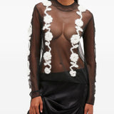 Top semi trasparente con applicazioni in nero e bianco Ganni - donna 
