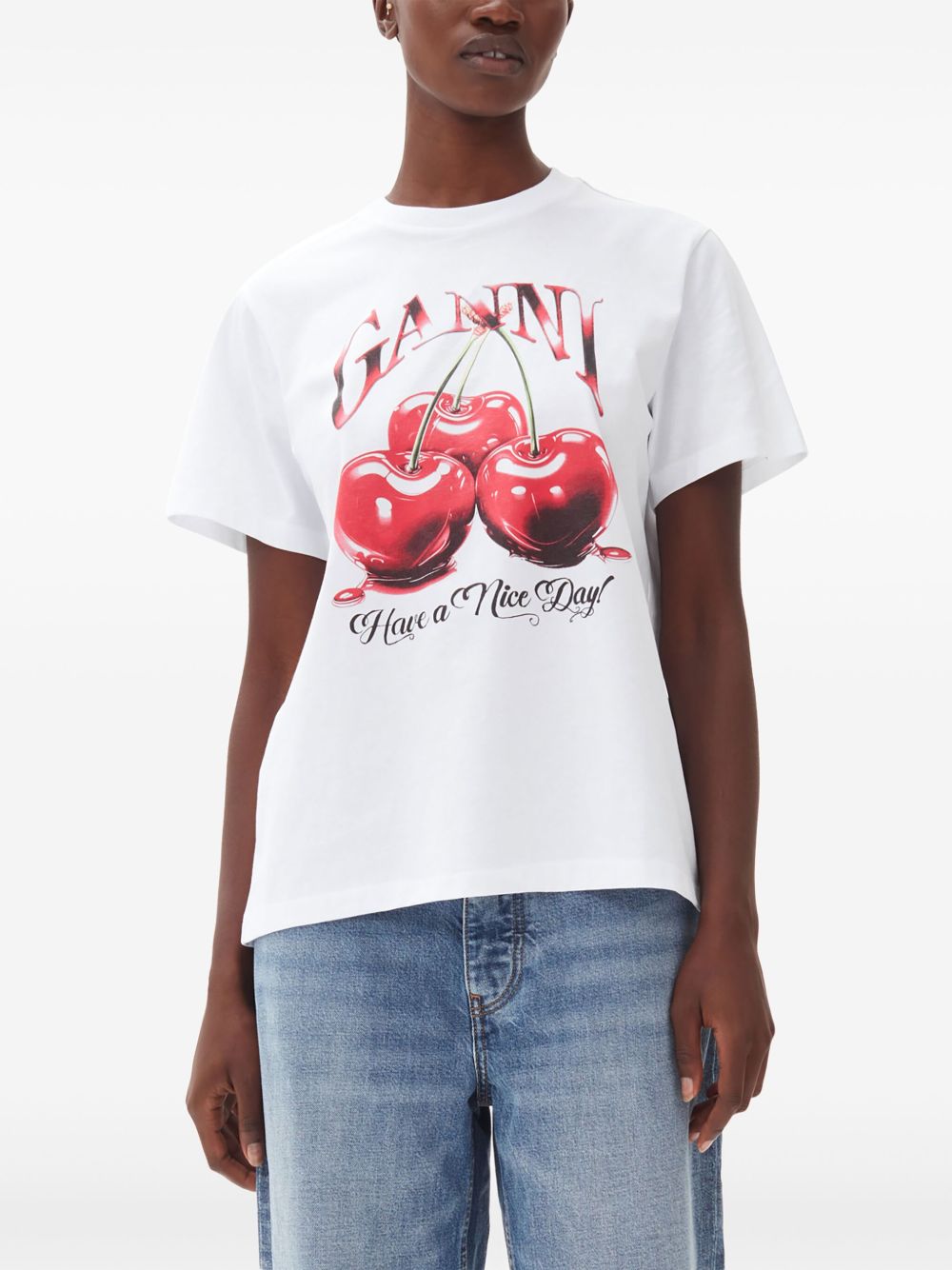 T-shirt con stampa grafica in bianco Ganni - donna 
