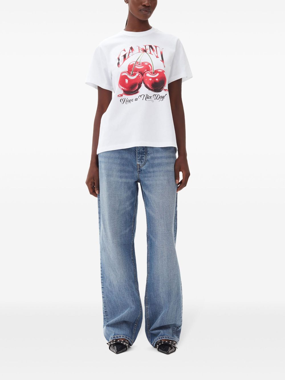 T-shirt con stampa grafica in bianco Ganni - donna 