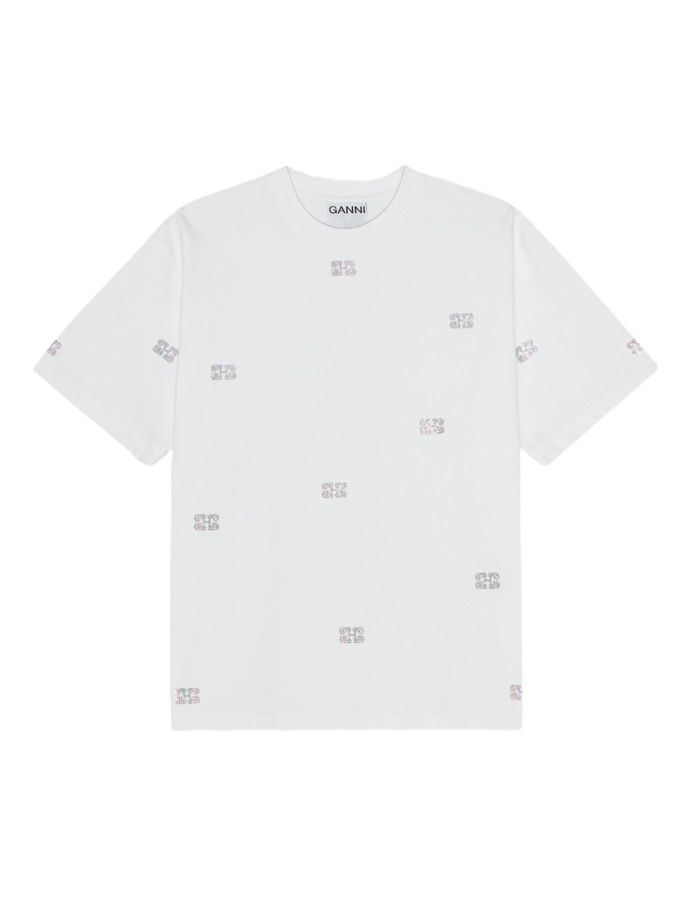 T-shirt con decorazioni di strass in bianco Ganni - donna 