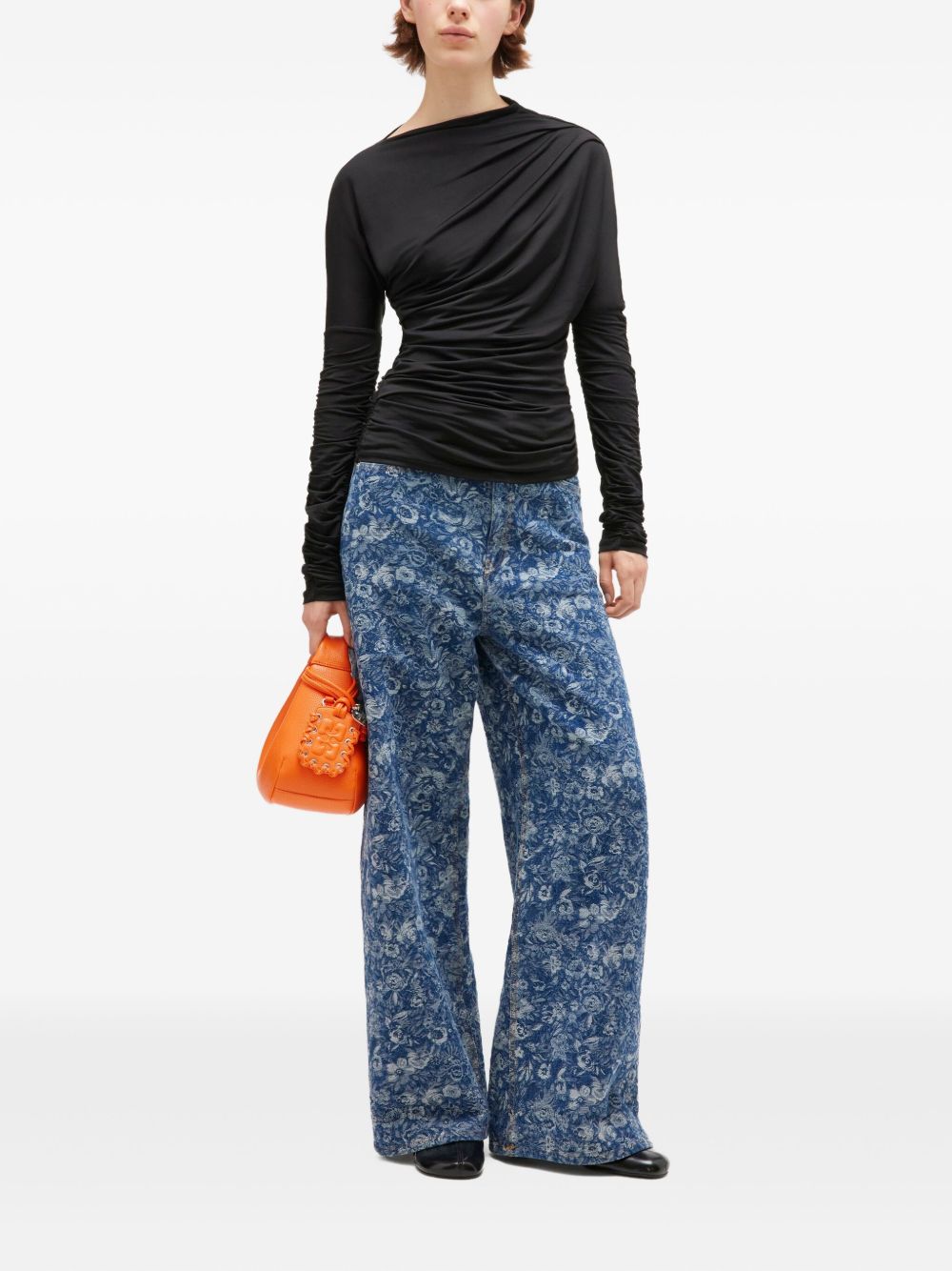Top con ruches in nero Ganni - donna 
