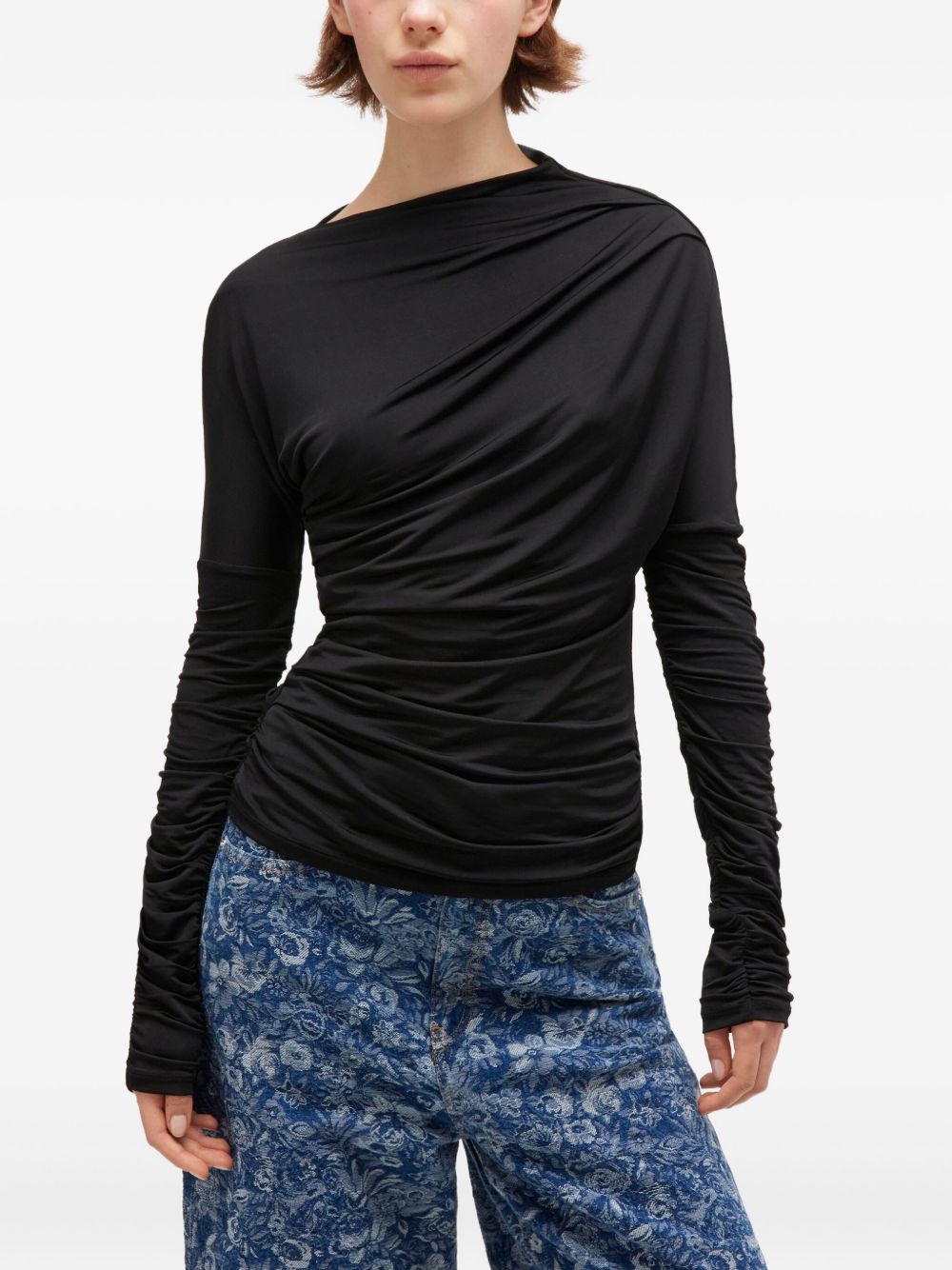 Top con ruches in nero Ganni - donna 