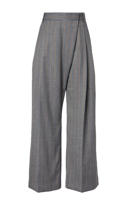 Pantaloni gessati con pieghe in grigio Ganni - donna 