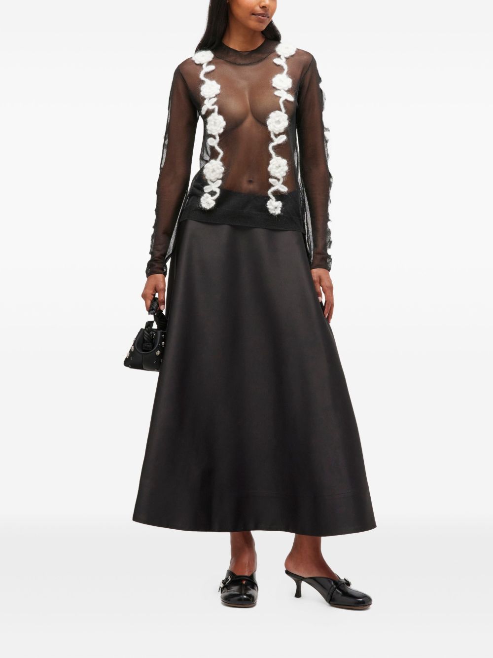 Gonna lunga satinata in nero Ganni - donna 