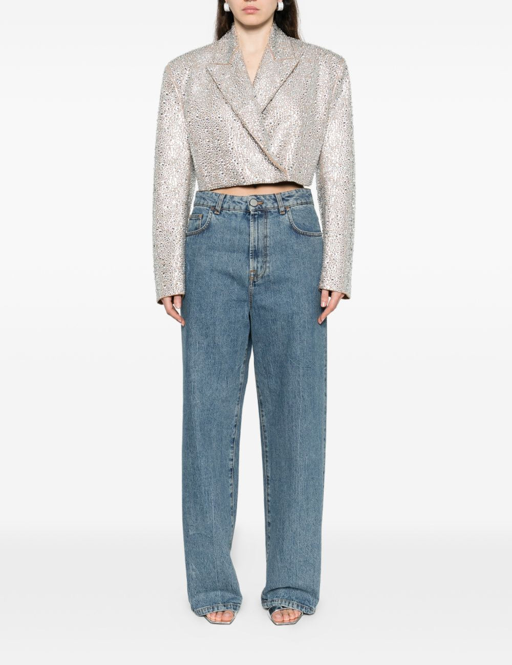 Giacca cropped con cristalli in beige Giuseppe di morabito - donna 