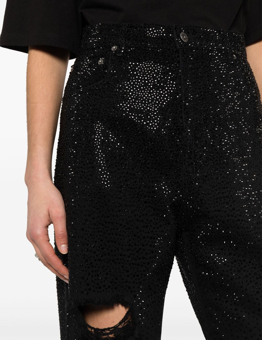 Jeans a gamba affusolata con cristalli in nero Golden goose - donna 