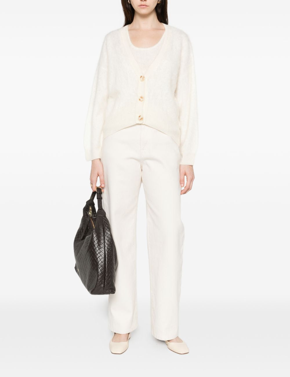 Cardigan con scollo a v in avorio Gotha - donna 