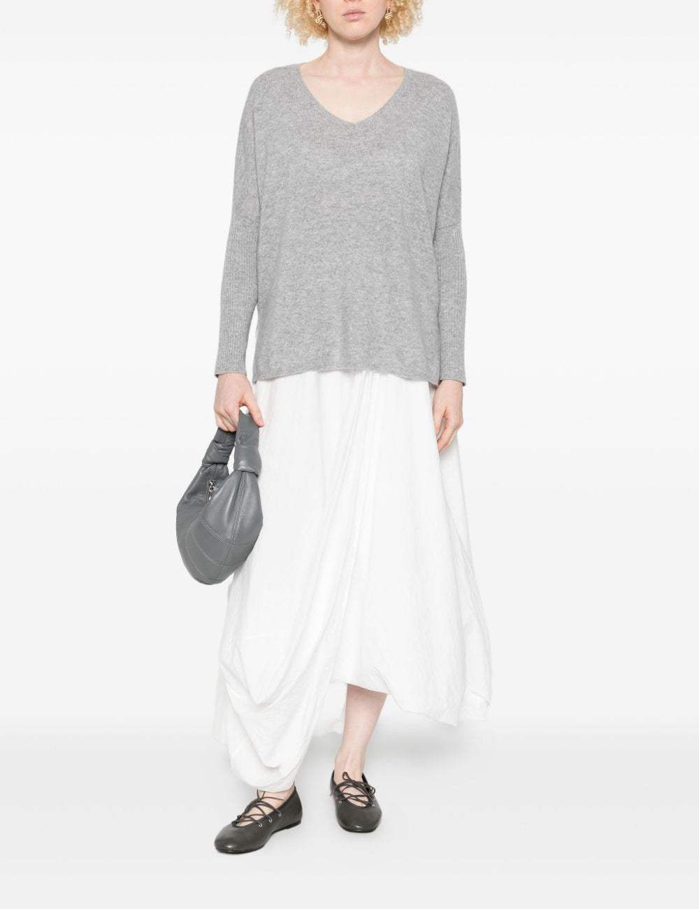 Maglione con scollo a V in grigio Gotha - donna 
