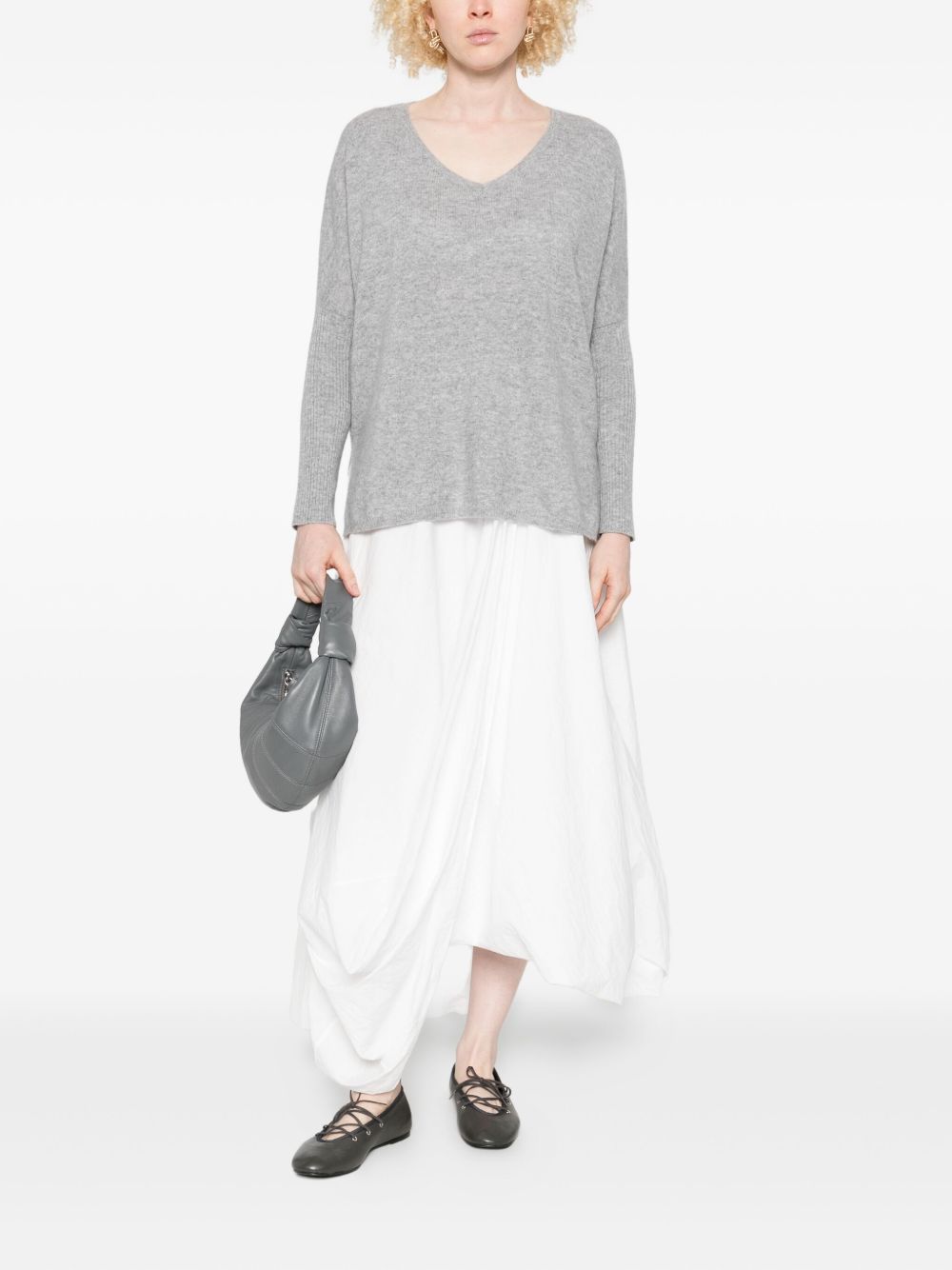 Maglione con scollo a V in grigio Gotha - donna 