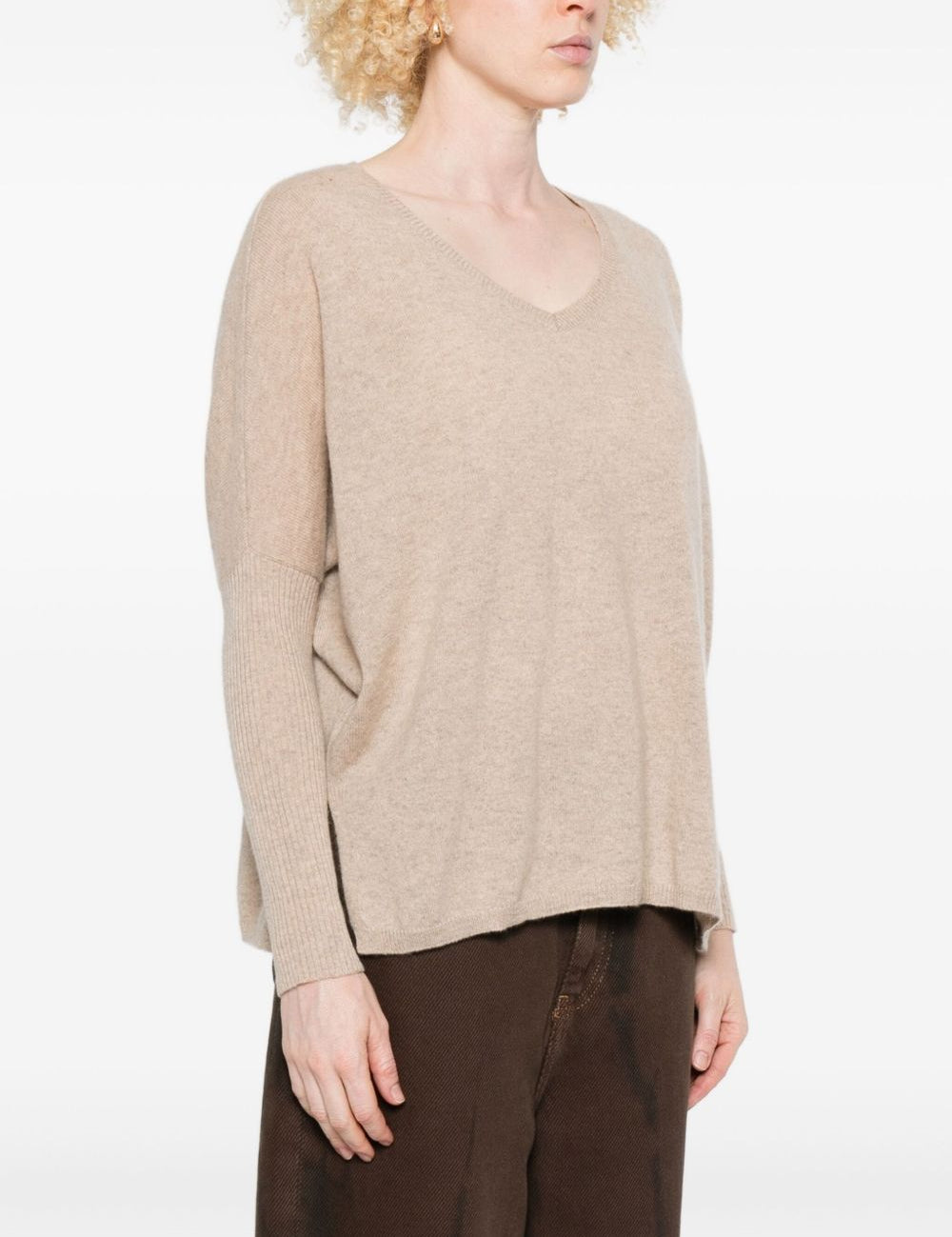 Maglione con scollo a V in beige Gotha - donna 