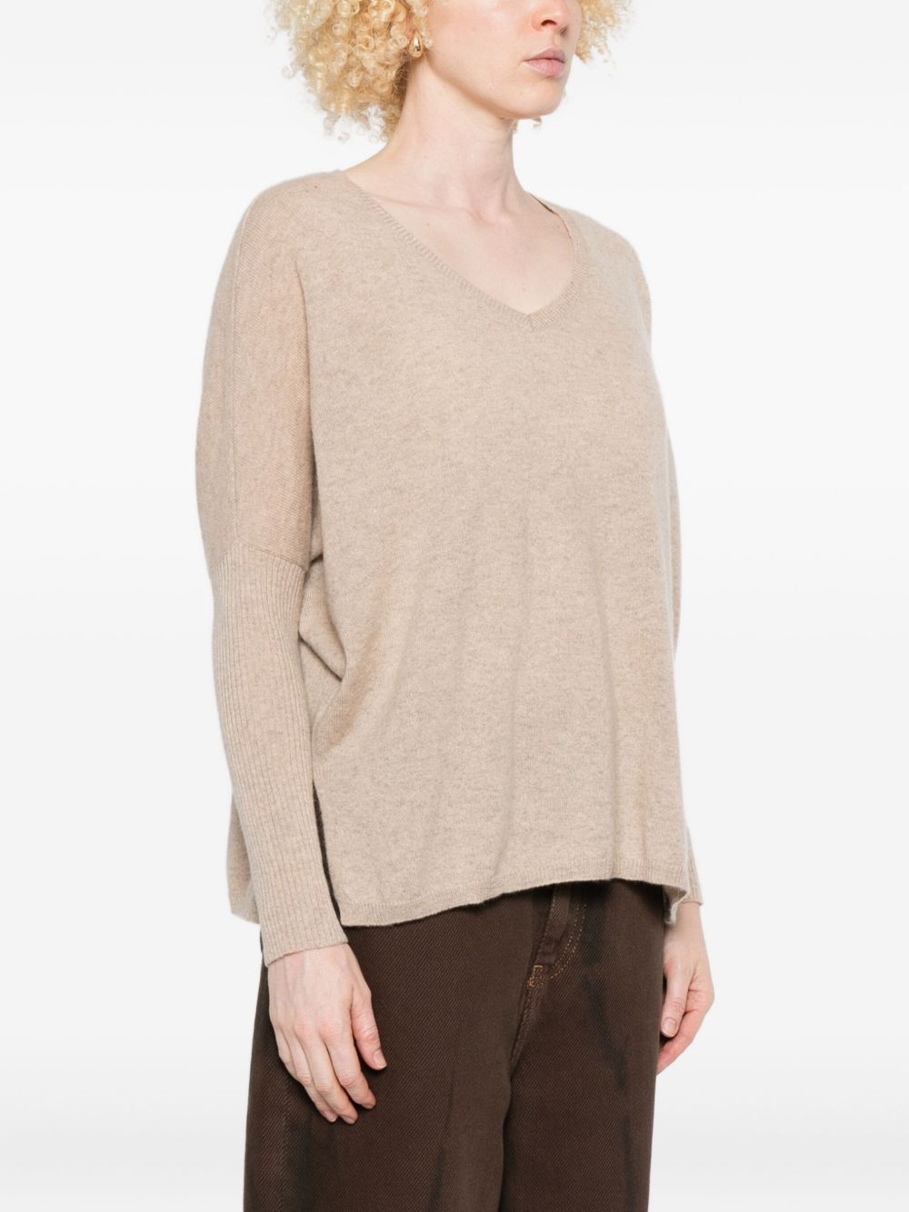 Maglione con scollo a V in beige Gotha - donna 