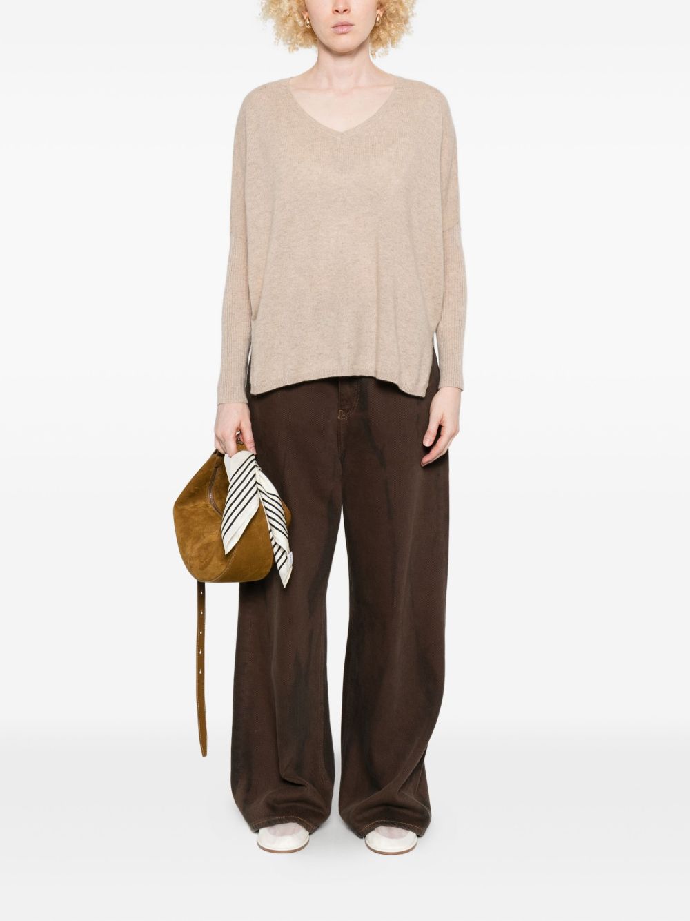 Maglione con scollo a V in beige Gotha - donna 