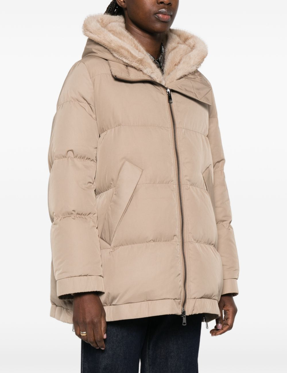 Piumino con cappuccio lou andrea in beige gotha - donna 
