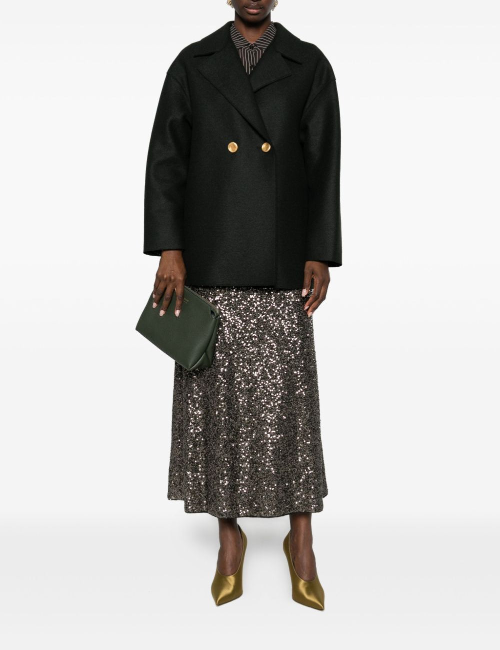 Caban doppiopetto in lana vergine in verde khaki Harris wharf london - donna 