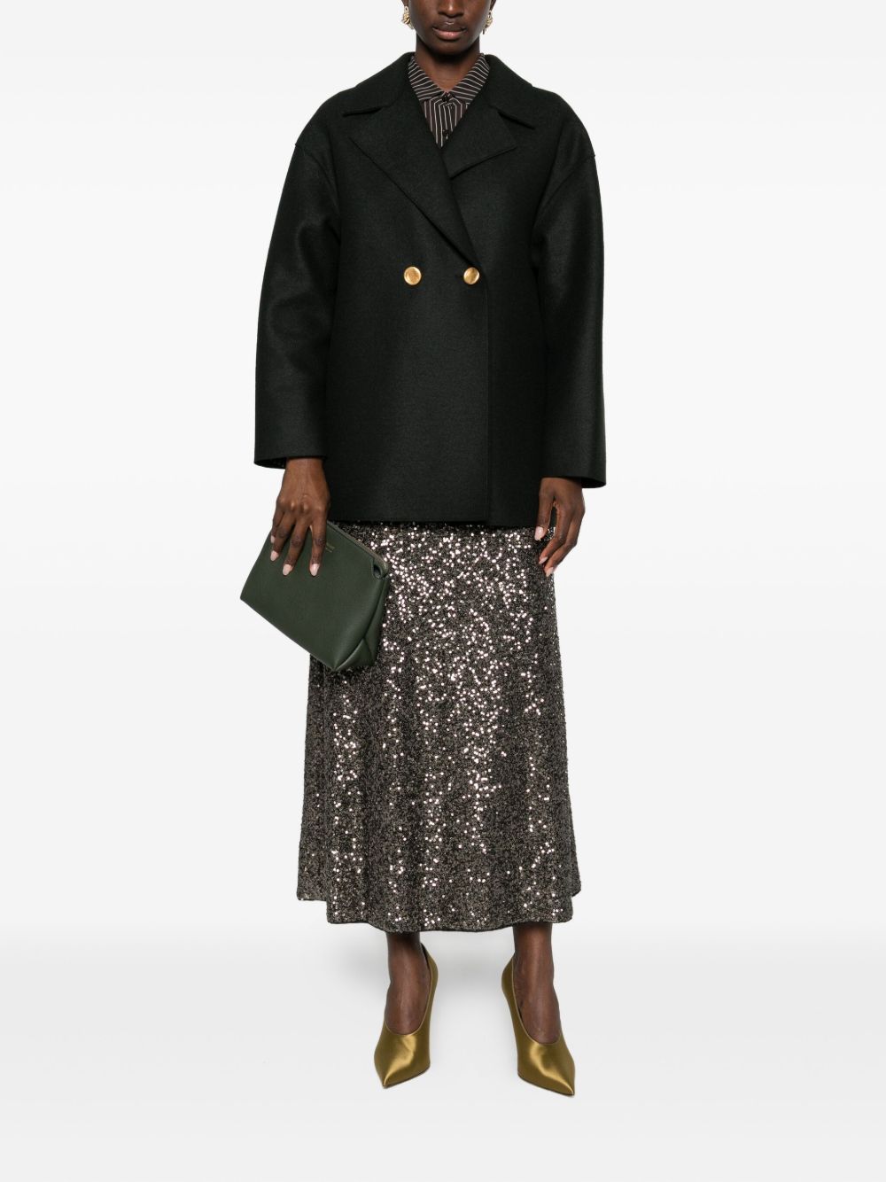 Caban doppiopetto in lana vergine in verde khaki Harris wharf london - donna 