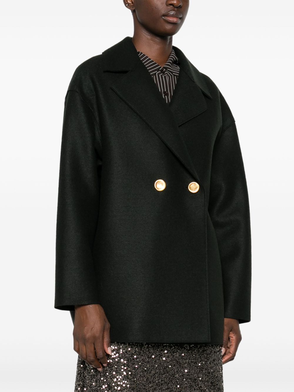 Caban doppiopetto in lana vergine in verde khaki Harris wharf london - donna 