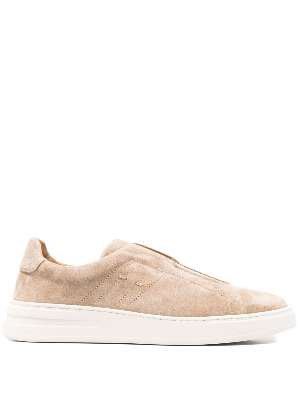 Sneakers in suede senza lacci in beige 