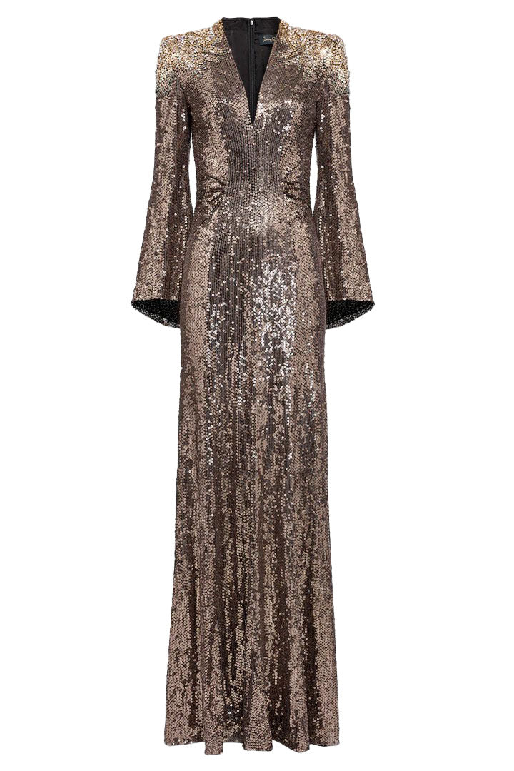 Abito maxi con paillettes in marrone Jenny packham - donna 