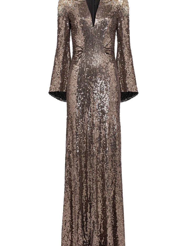 Abito maxi con paillettes in marrone Jenny packham - donna 
