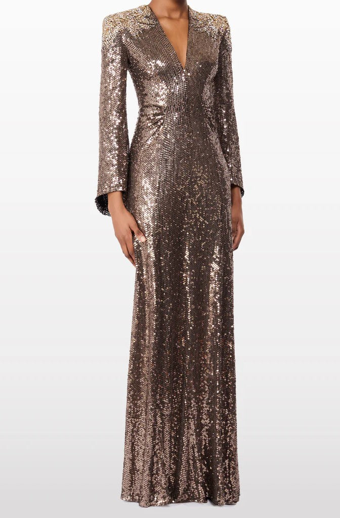 Abito maxi con paillettes in marrone Jenny packham - donna 