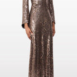 Abito maxi con paillettes in marrone Jenny packham - donna 