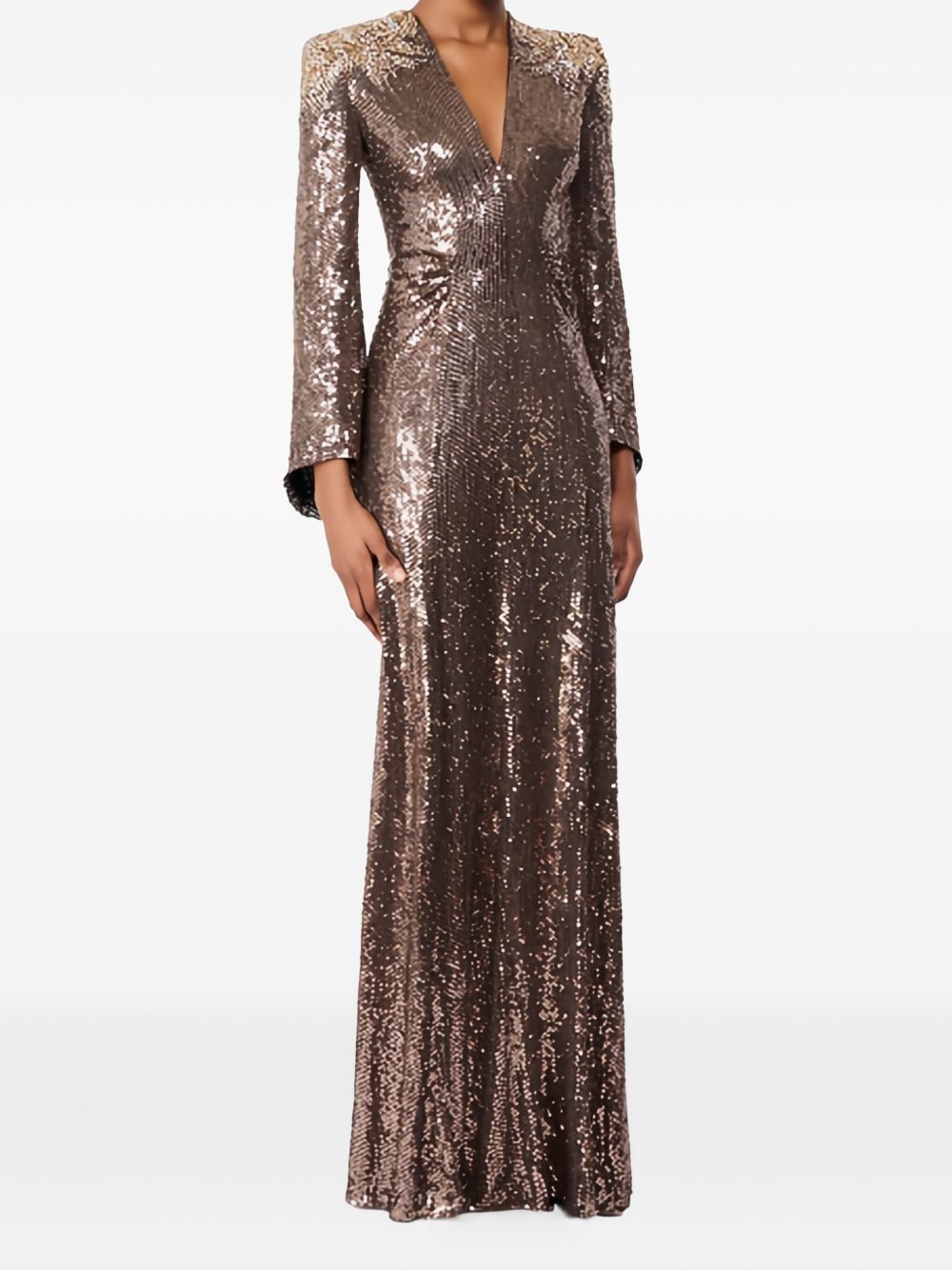 Abito maxi con paillettes in marrone Jenny packham - donna 