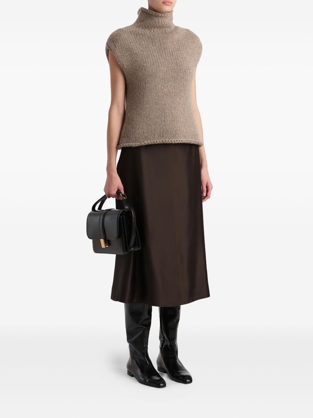 Gonna lunga satinata in marrone scuro Khaite - donna 