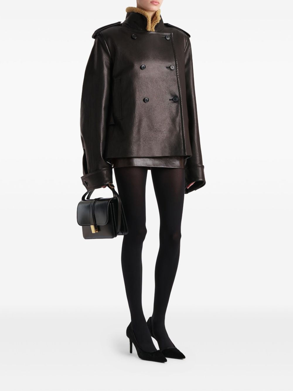 Giacca a collo alto in pelle dean in marrone Khaite - donna 