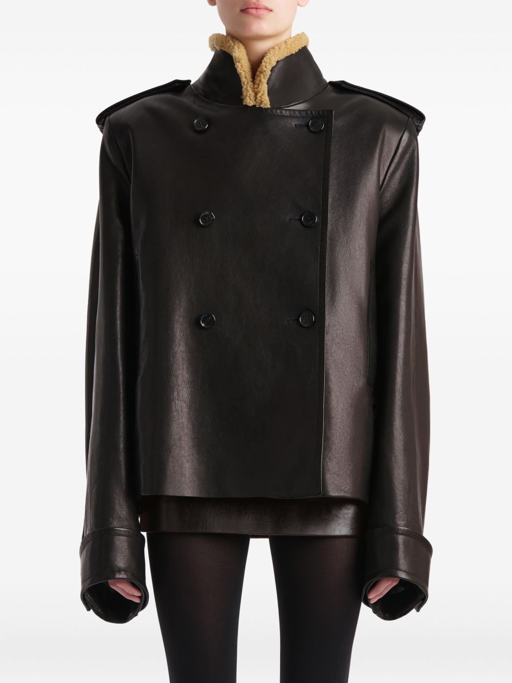 Giacca a collo alto in pelle dean in marrone Khaite - donna 