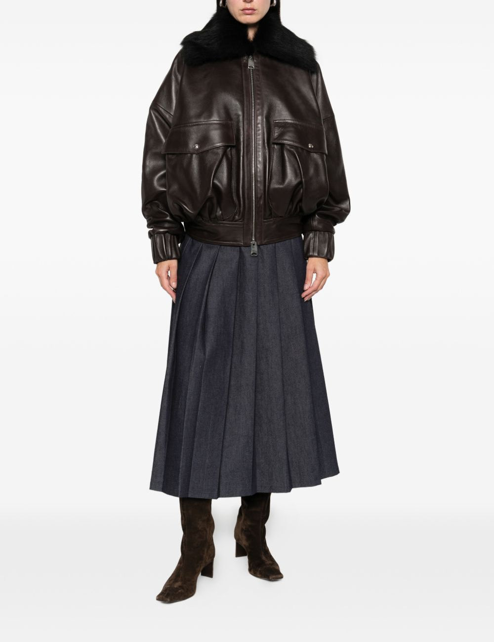 Giacca con colletto in pelliccia in marrone Khaite - donna 