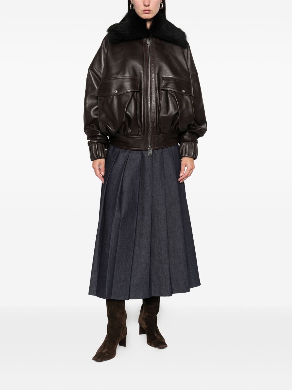Giacca con colletto in pelliccia in marrone Khaite - donna 
