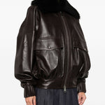Giacca con colletto in pelliccia in marrone Khaite - donna 