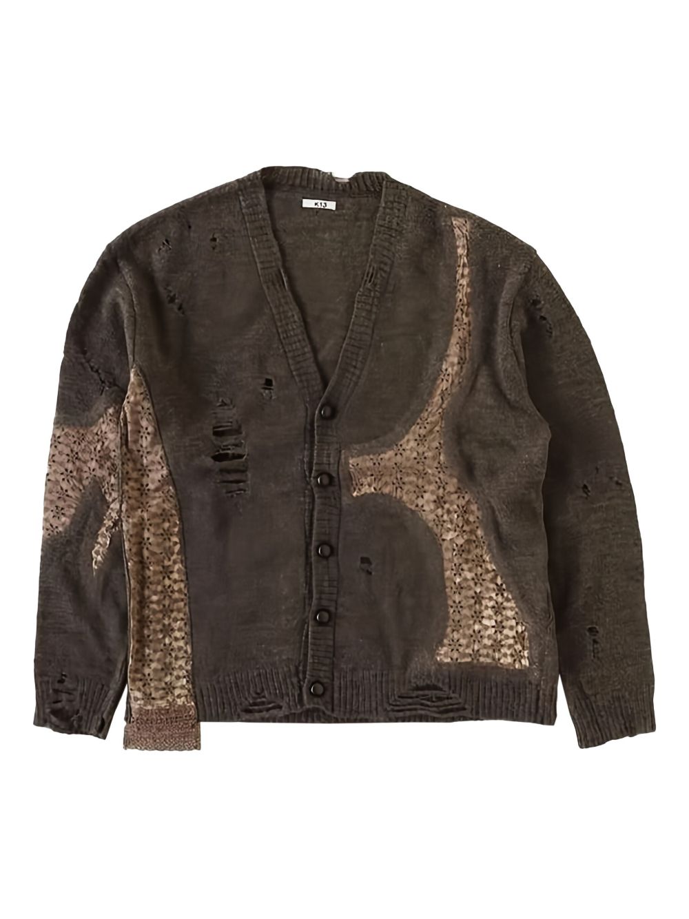 Cardigan con effetto vissuto e design a pannelli in marrone Khoki - uomo 