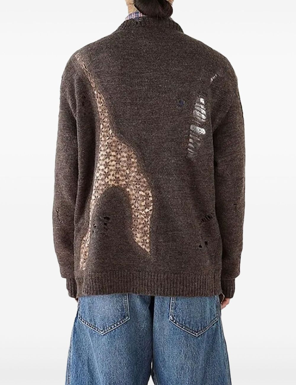 Cardigan con effetto vissuto e design a pannelli in marrone Khoki - uomo 