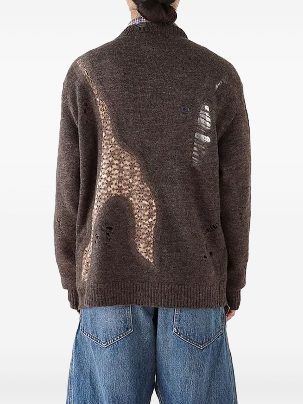 Cardigan con effetto vissuto e design a pannelli in marrone Khoki - uomo 
