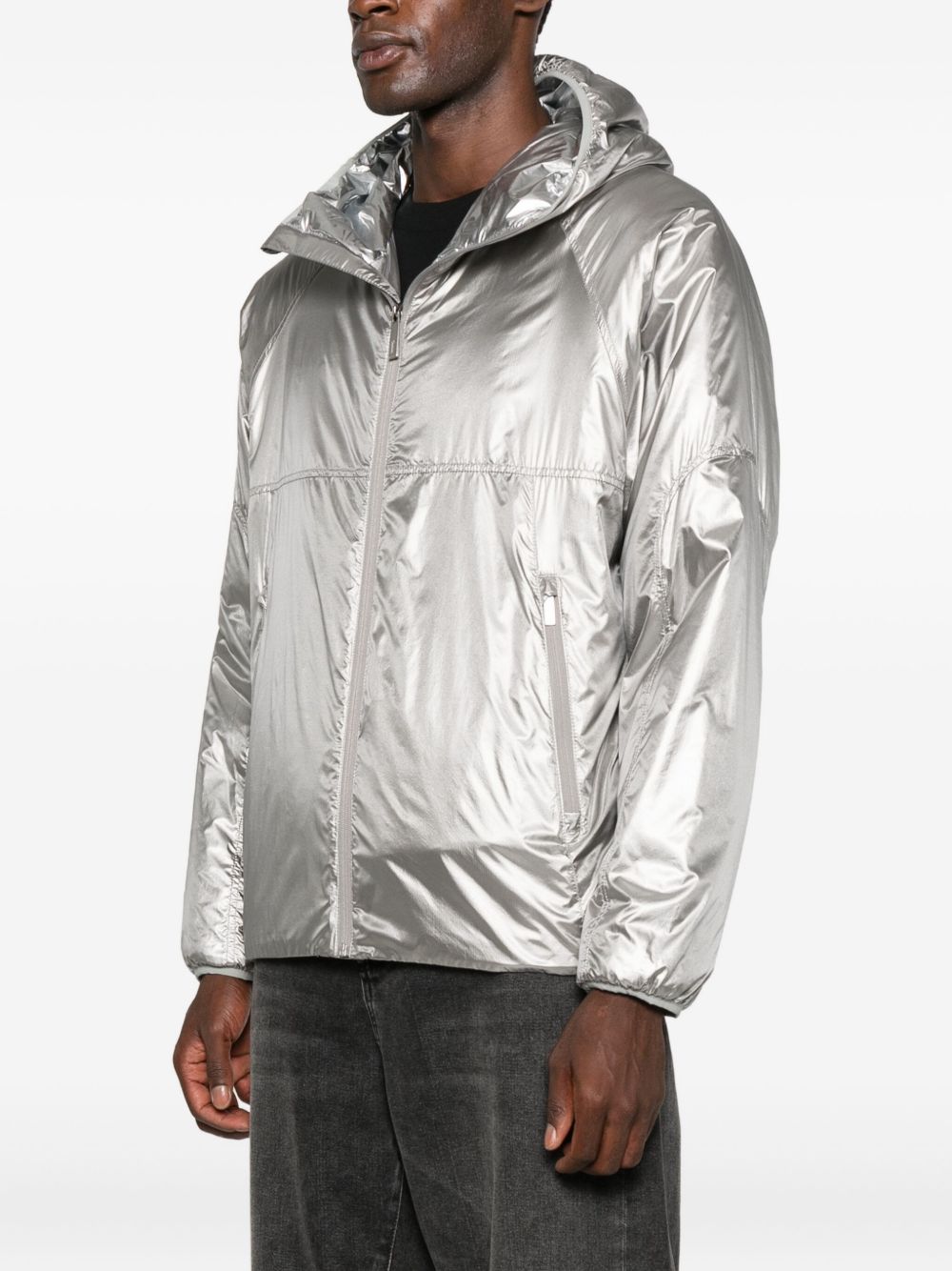 Piumino con cappuccio e zip in argento Laminar - uomo 