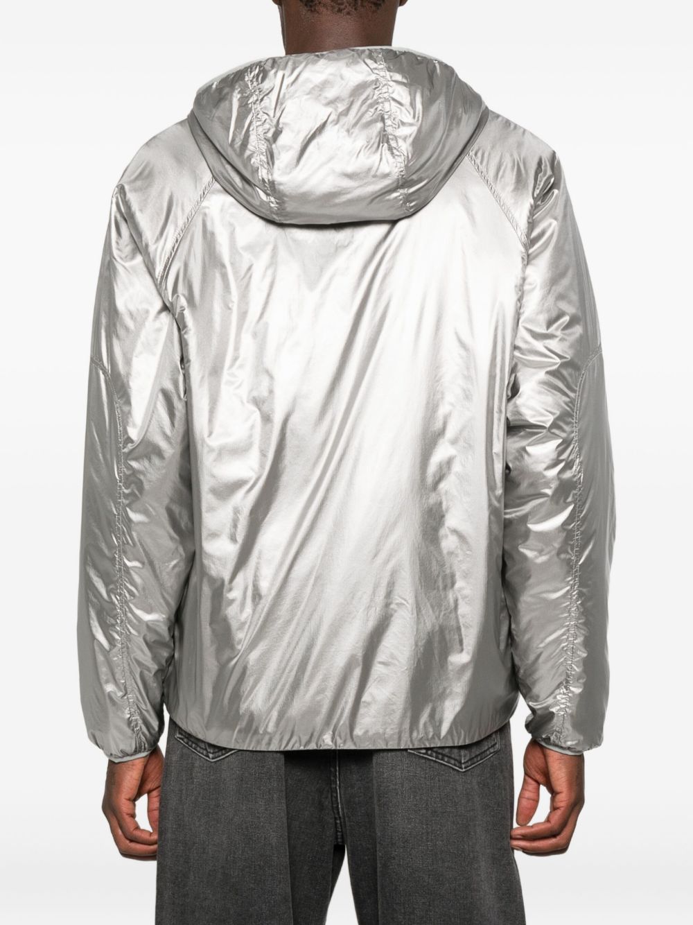 Piumino con cappuccio e zip in argento Laminar - uomo 