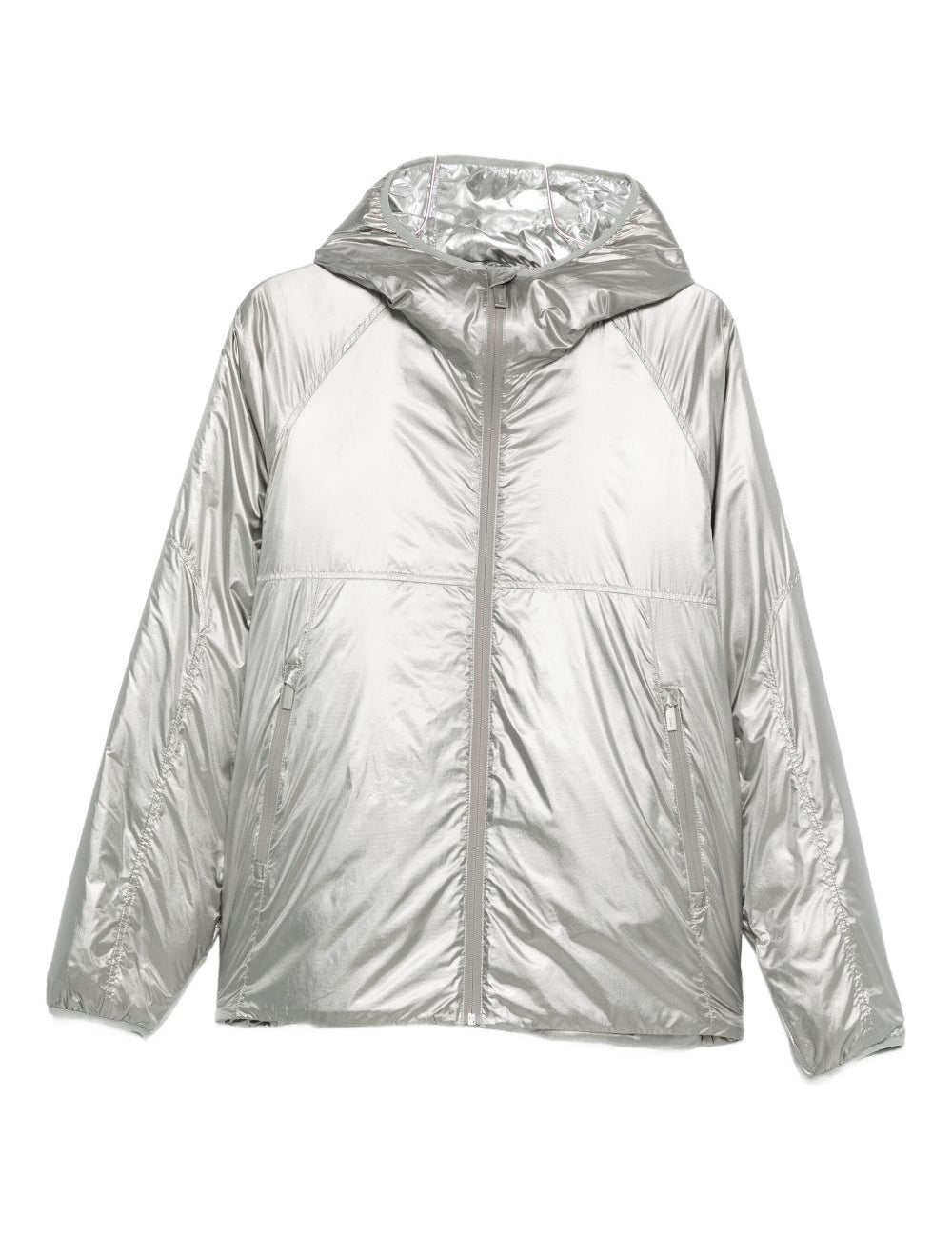 Piumino con cappuccio e zip in argento Laminar - uomo 