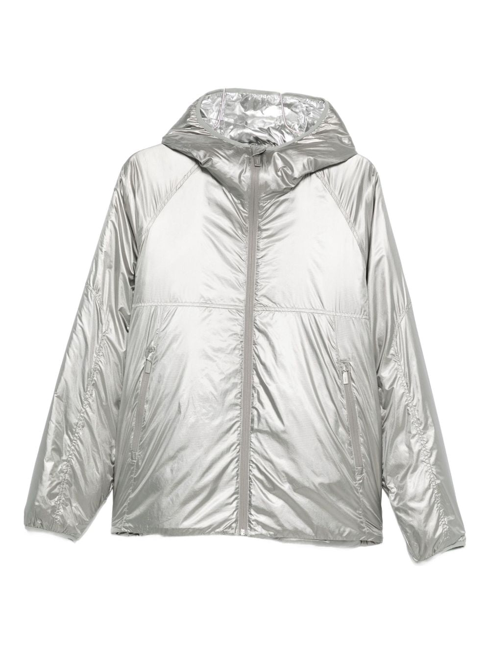 Piumino con cappuccio e zip in argento Laminar - uomo 