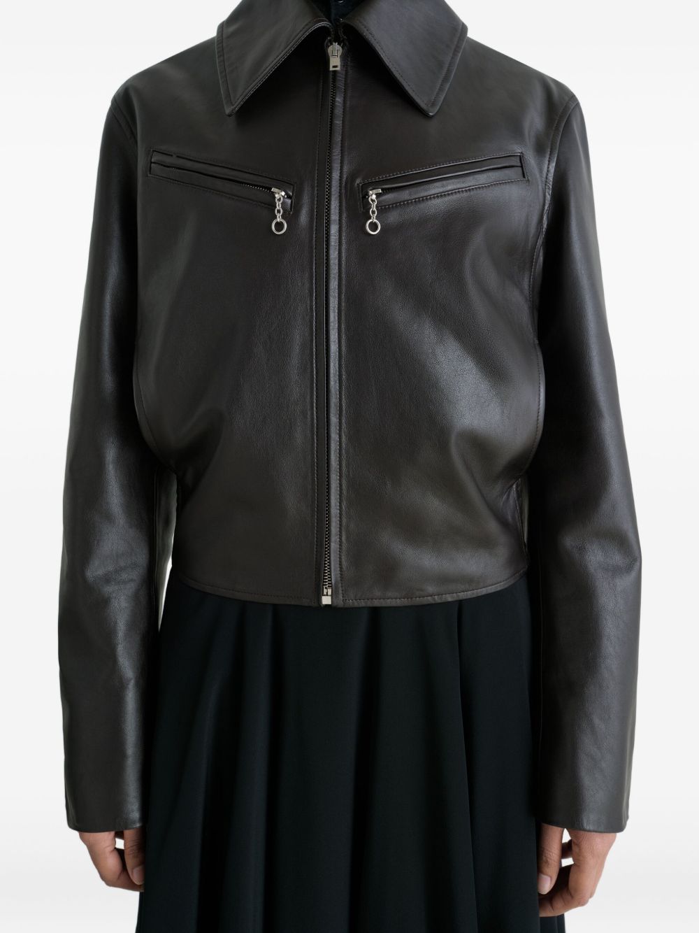 Giacca in pelle con zip in marrone Lemaire - donna 