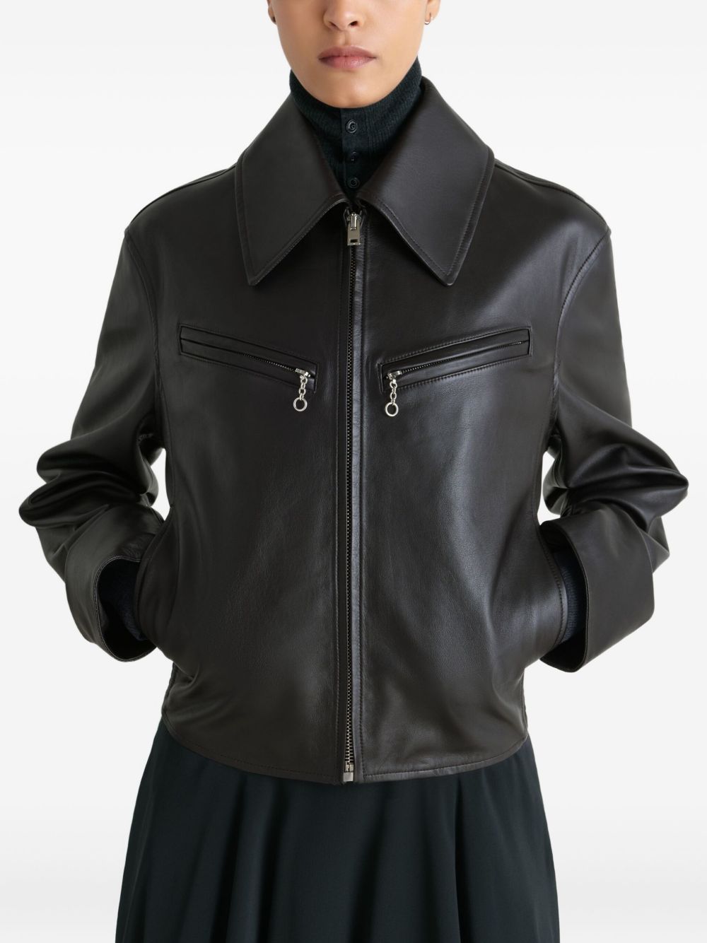 Giacca in pelle con zip in marrone Lemaire - donna 