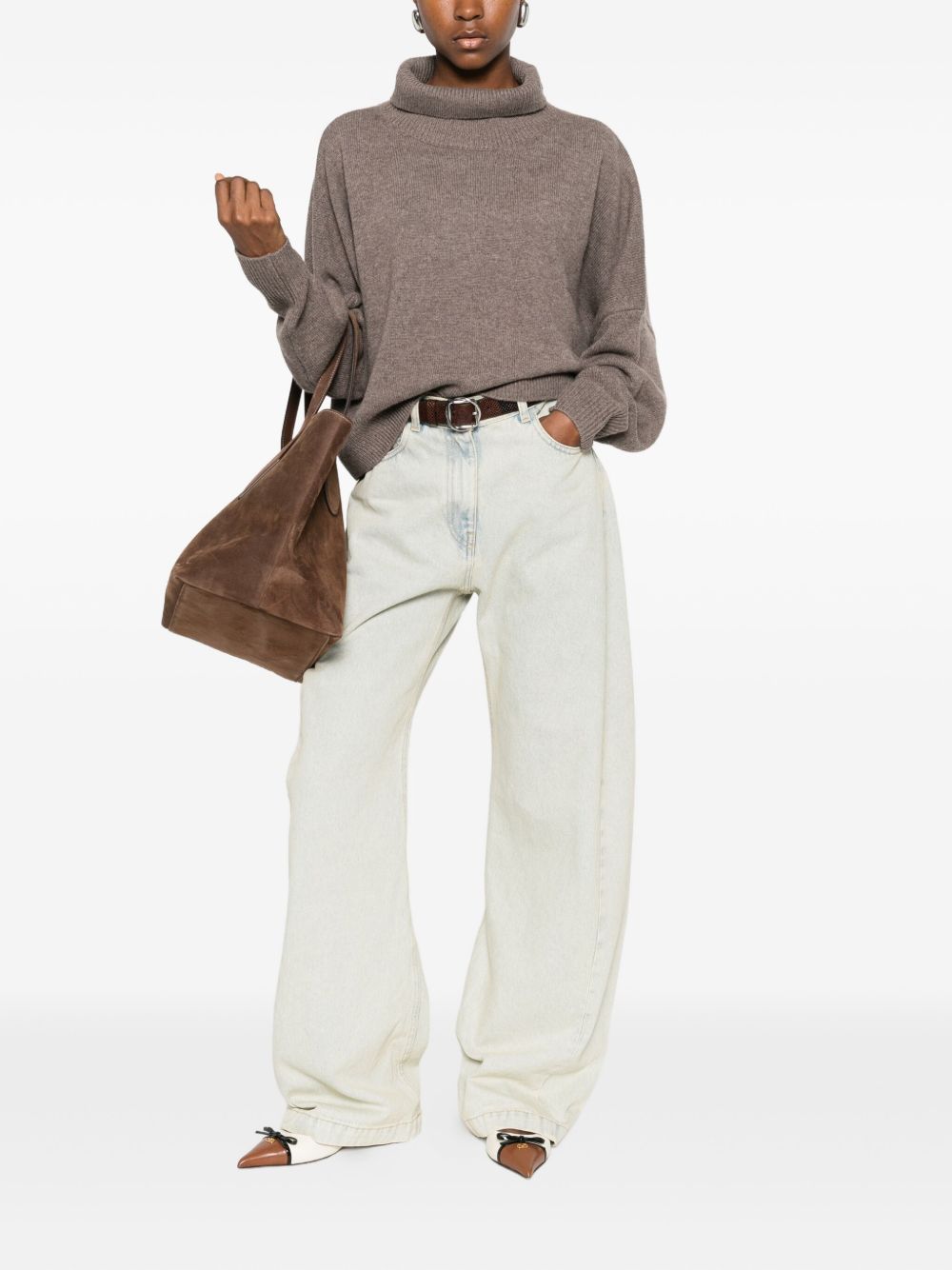 Maglione a collo alto Luke in grigio taupe Loulou de saison - donna 