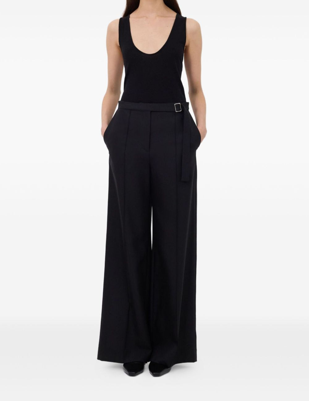 Pantaloni a gamba ampia con fibbia in nero LouLou De Saison - donna 