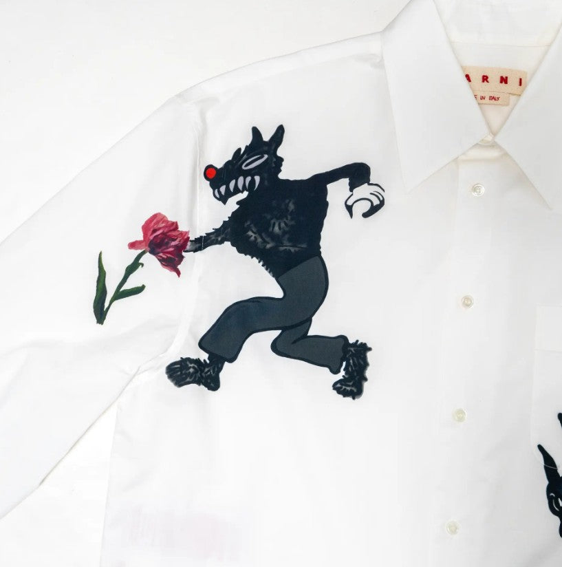 Camicia in popeline stampata wolfs & tulip in bianco Marni - uomo 