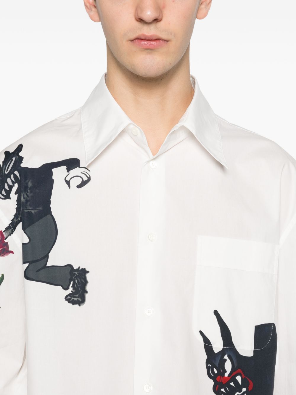 Camicia in popeline stampata wolfs & tulip in bianco Marni - uomo 