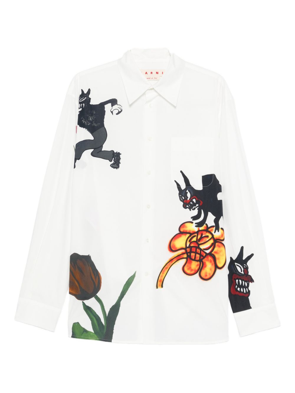 Camicia in popeline stampata wolfs & tulip in bianco Marni - uomo 