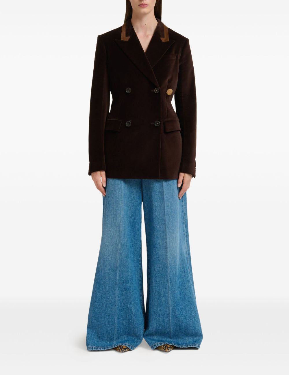 Blazer in velluto con colletto a contraso in marrone Marni - donna 