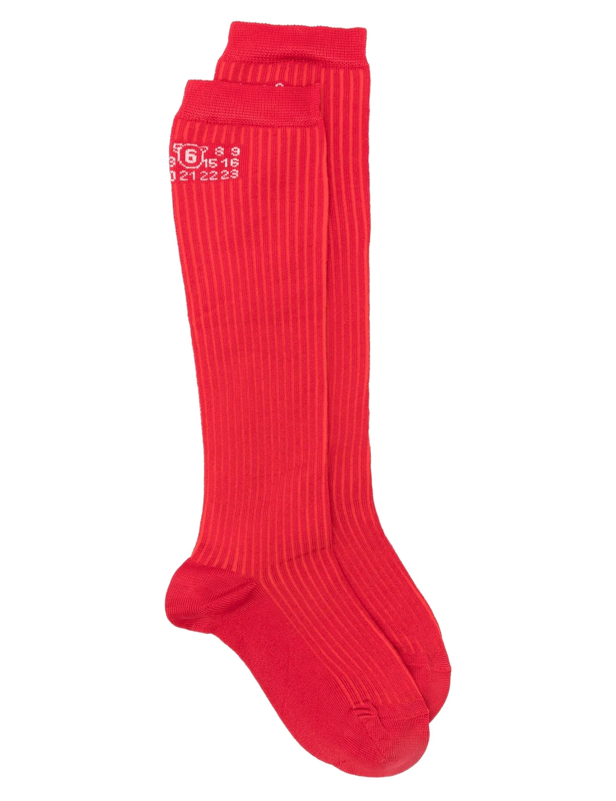 Calzini a coste con logo in rosso Mm6 maison margiela - donna 