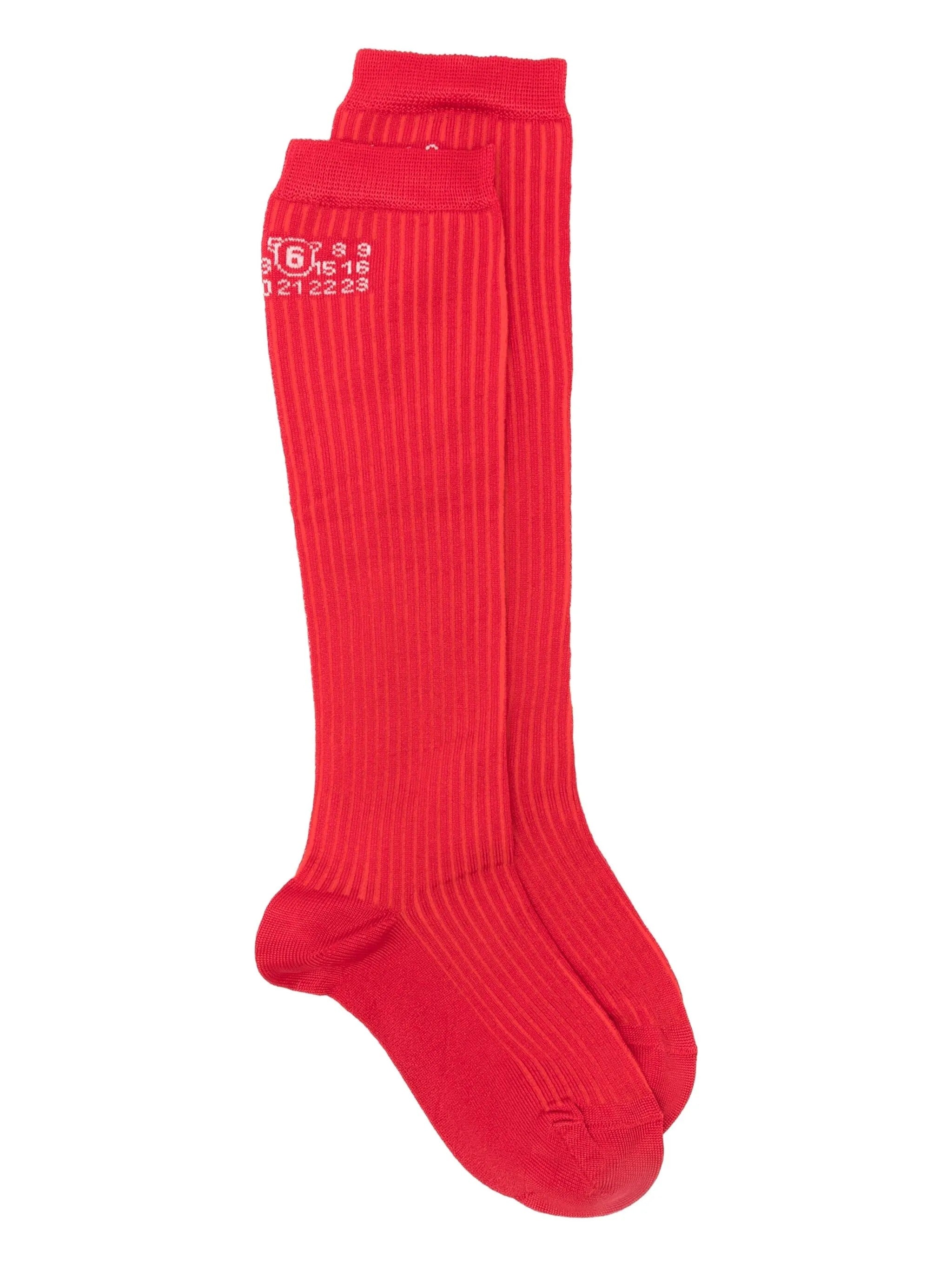 Calzini a coste con logo in rosso Mm6 maison margiela - donna 