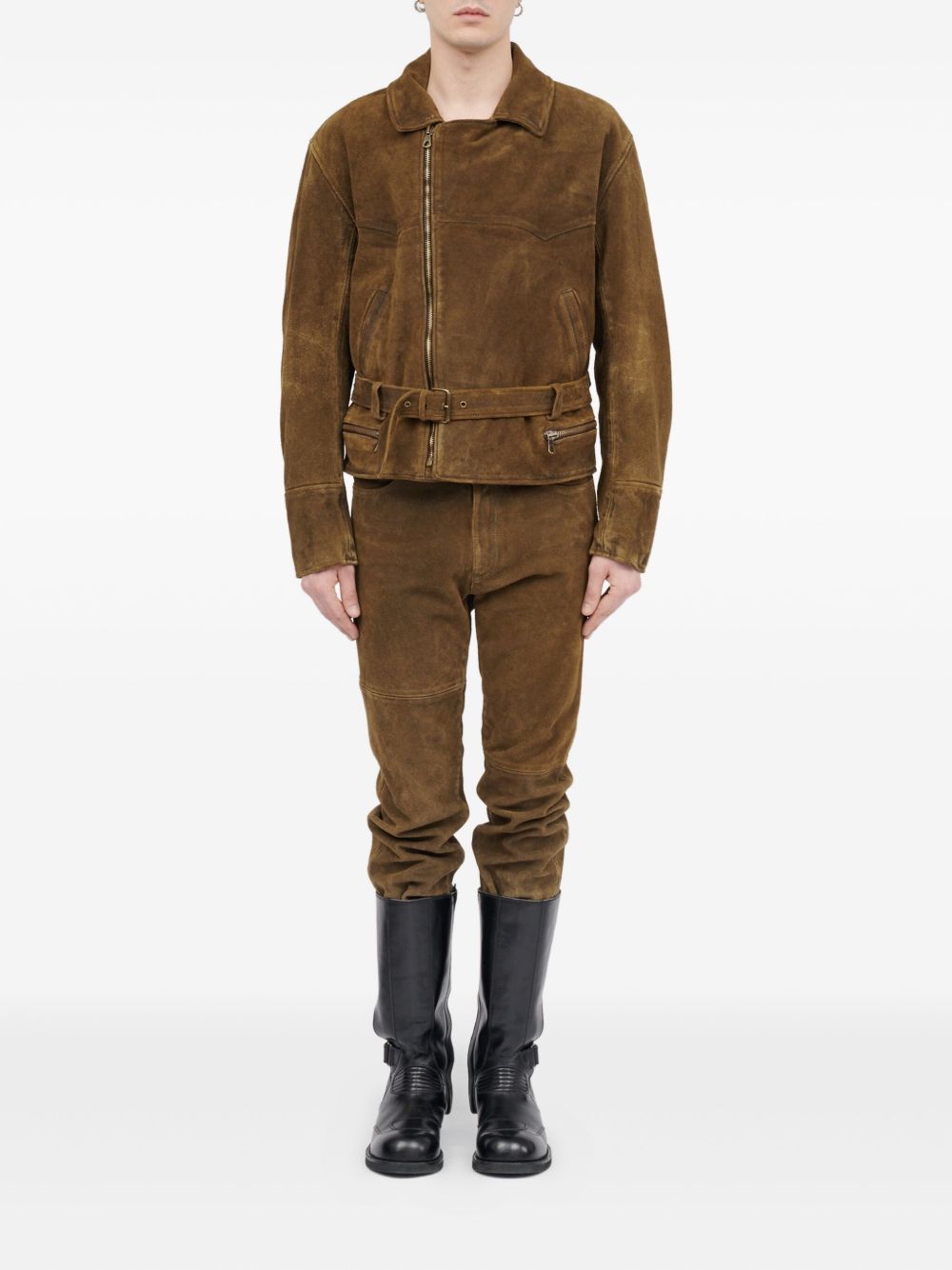 Giacca in suede con cintura in marrone Mm6 maison margiela - uomo 